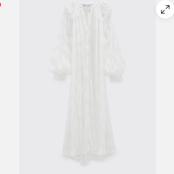 ZARA MIDI DOTTED BUTTON DOWN ROMANTIC KAFTAN DRESS SHEER BALLOON SLEEVES WHITE M - Picture 11 of 11